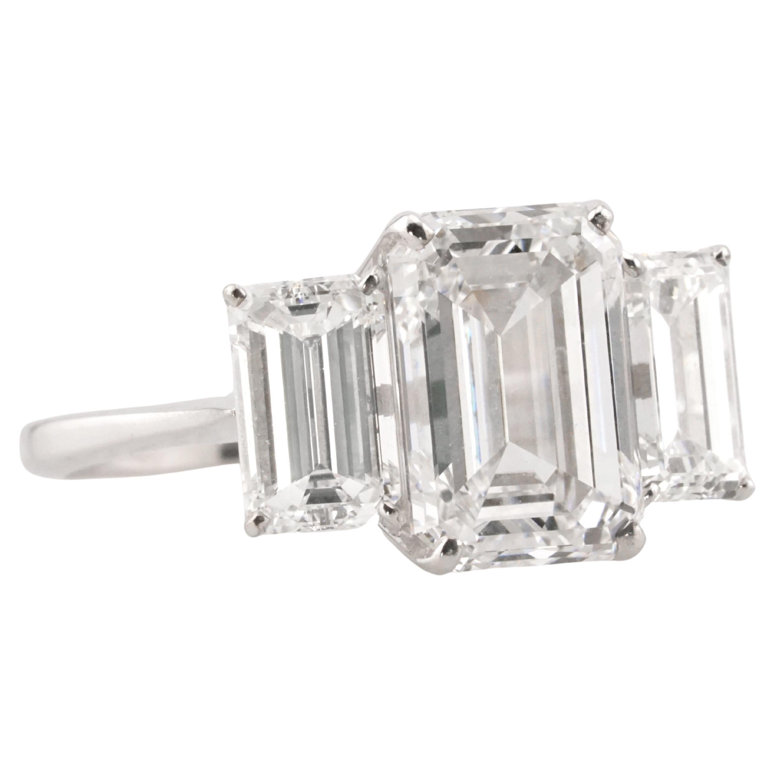 GIA Certified 3 Carat Emerald Cut Diamond Three Stone Engagement Ring