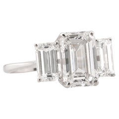 GIA Certified 3 Carat Emerald Cut Diamond Three Stone Engagement Ring