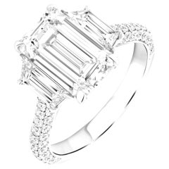 GIA Certified 3 Carat Emerald Cut Trapezoids Pave Platinum Ring