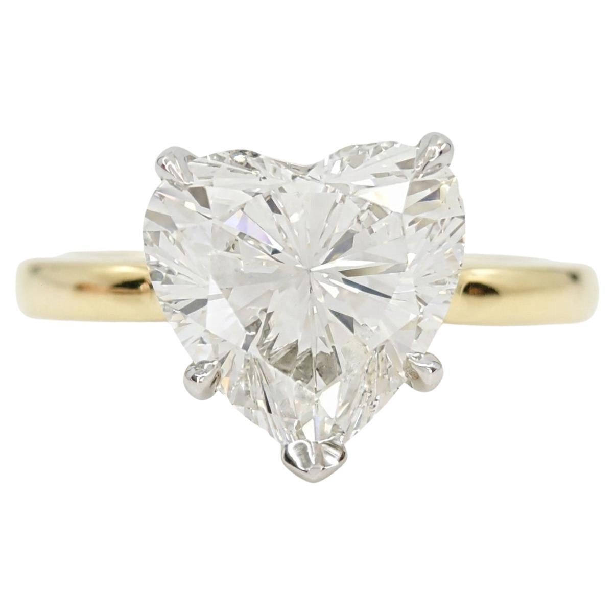 GIA Certified 3 Carat F Color Heart Diamond Platinum 18K Yellow Gold Ring
