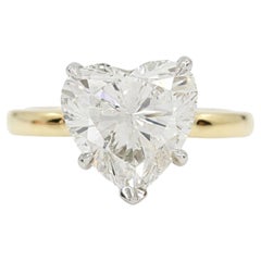 GIA Certified 3 Carat F Color Heart Diamond Platinum 18K Yellow Gold Ring
