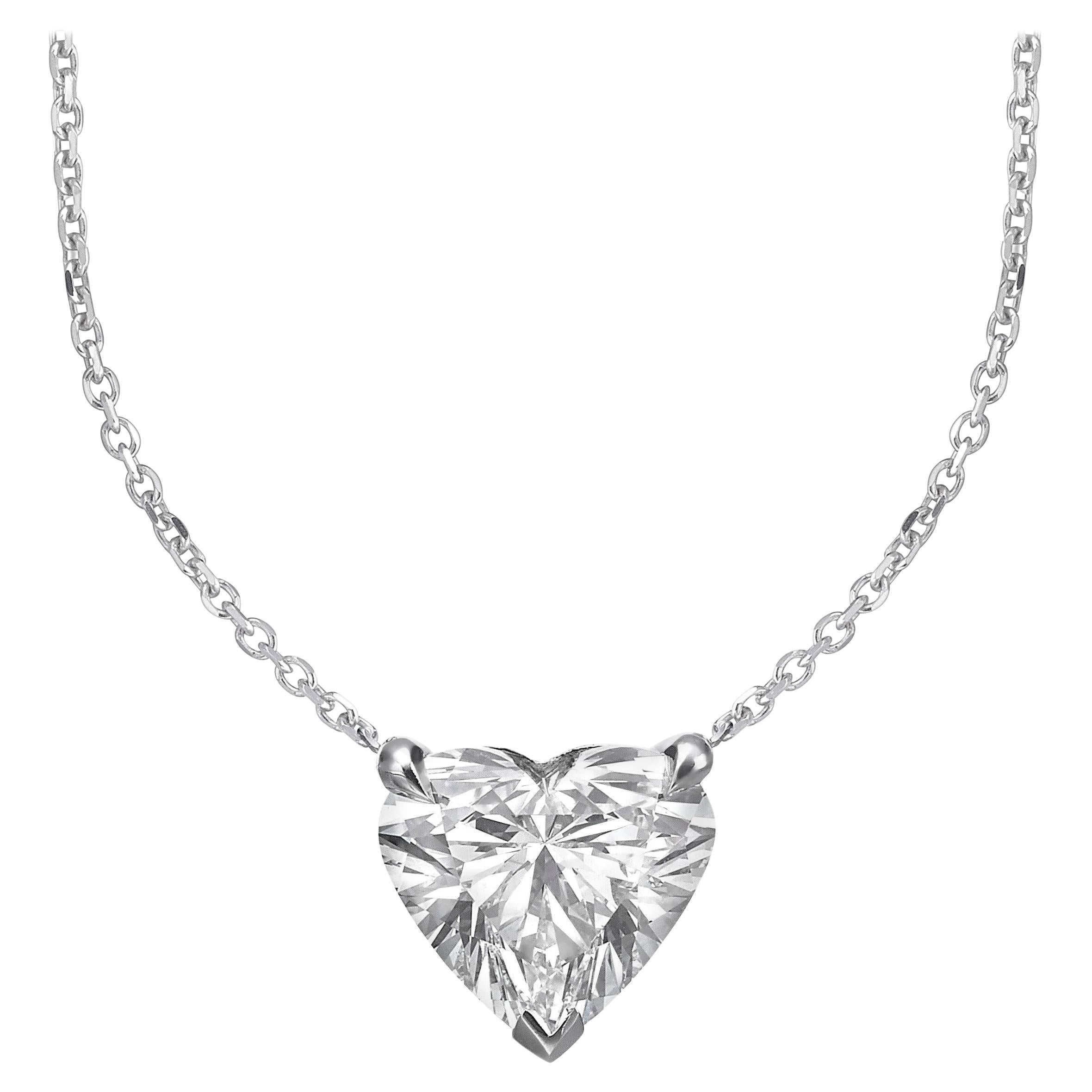 GIA Certified 3 Carat F Color Heart Shape Diamond Platinum Pendant