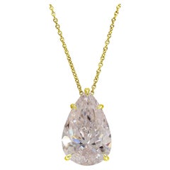 GIA Certified 3 Carat Fancy Faint Pink Pear Cut Diamond Yellow Gold Pendant