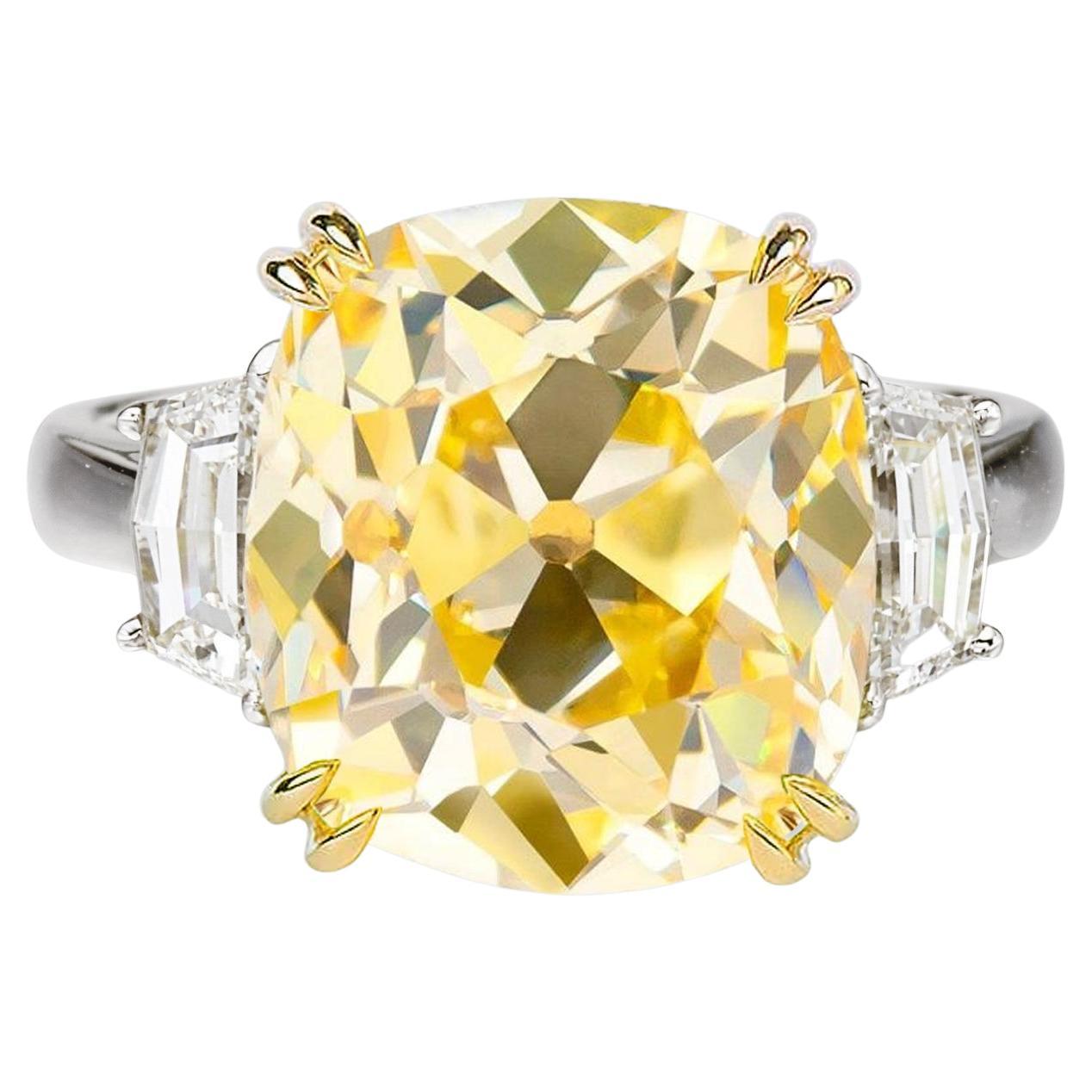 GIA Certified 3 Carat Fancy Intense Yellow Old Mine Cut Diamond Solitaire Ring
