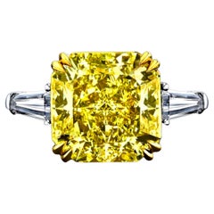 GIA Certified 3 Carat Fancy Intense Yellow Radiant Cut Diamond Platinum Ring