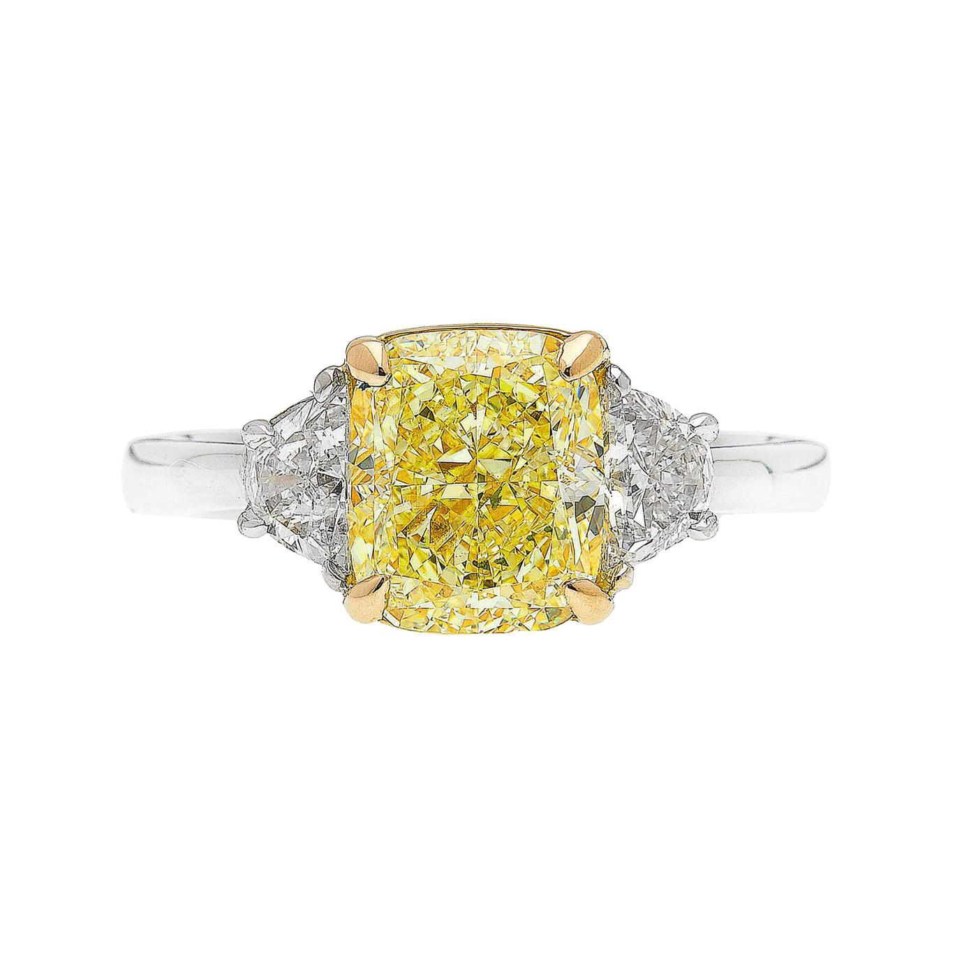 GIA Certified 3 Carat Fancy Light Yellow Cushion Diamond Ring For Sale