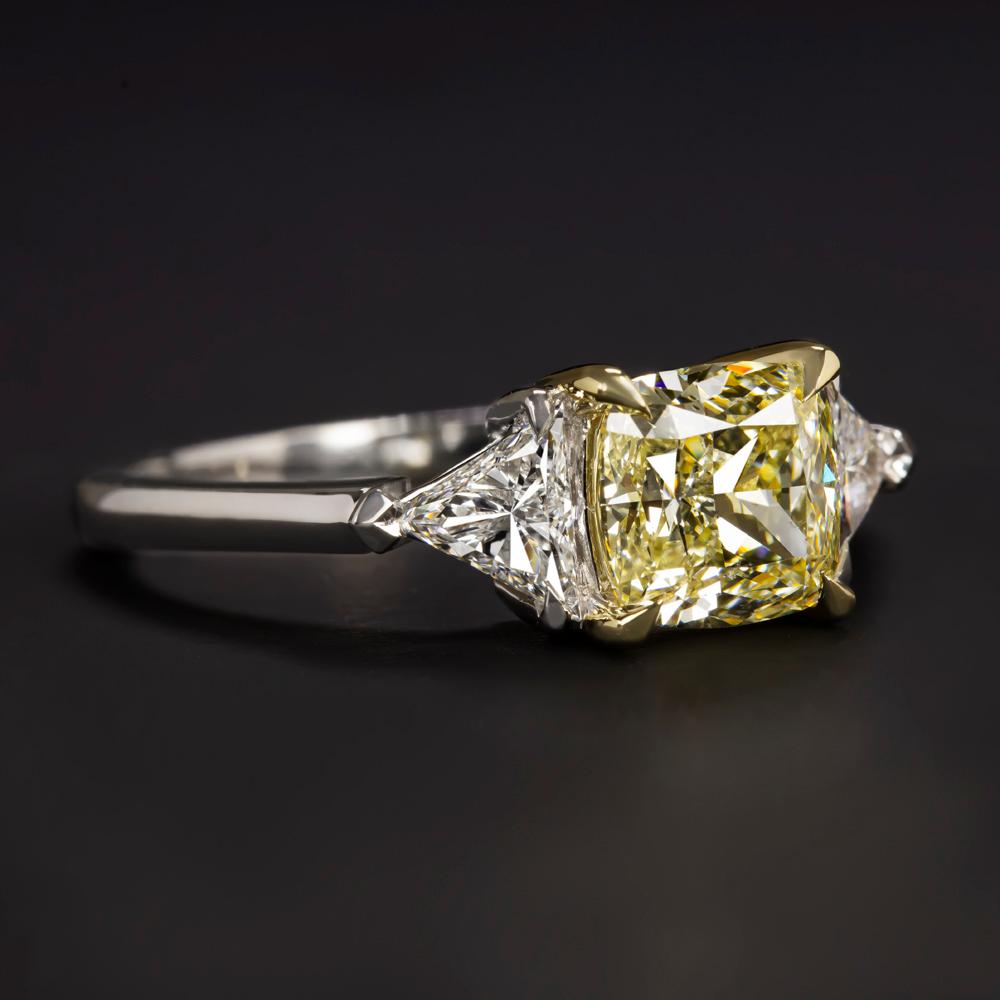 GIA Certified 3 Carat Fancy Yellow Cushion Cut Diamond Ring VS2 Clarity In New Condition For Sale In Chicago, IL