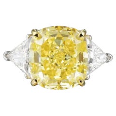 GIA Certified 3 Carat Fancy Yellow Cushion Cut Diamond Ring VS2 Clarity