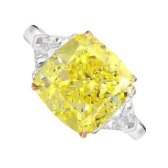 GIA Certified 3 Carat Fancy Yellow Cushion Ring