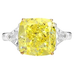 Vintage GIA Certified 3 Carat Fancy Yellow Cushion Ring