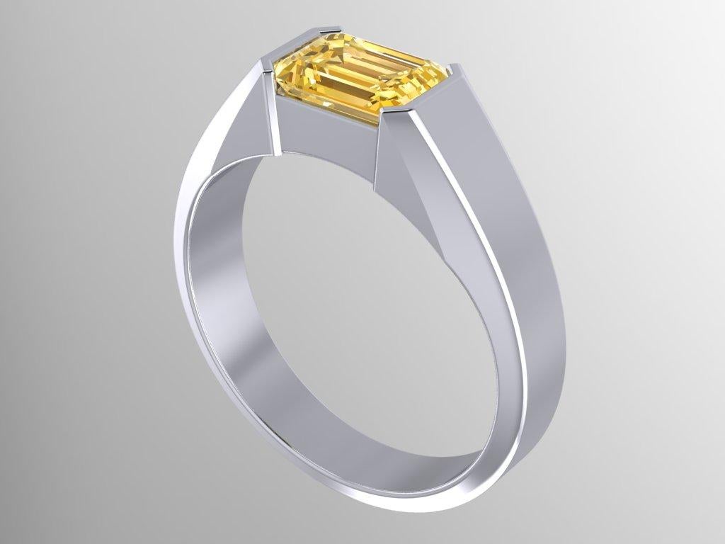 Women's GIA Certified 3 Carat Fancy Yellow Emerald Cut Band Ring For Sale