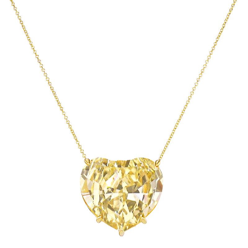 GIA Certified 3 Carat Fancy Yellow Heart Shape Diamond Pendant Necklace In New Condition For Sale In Rome, IT