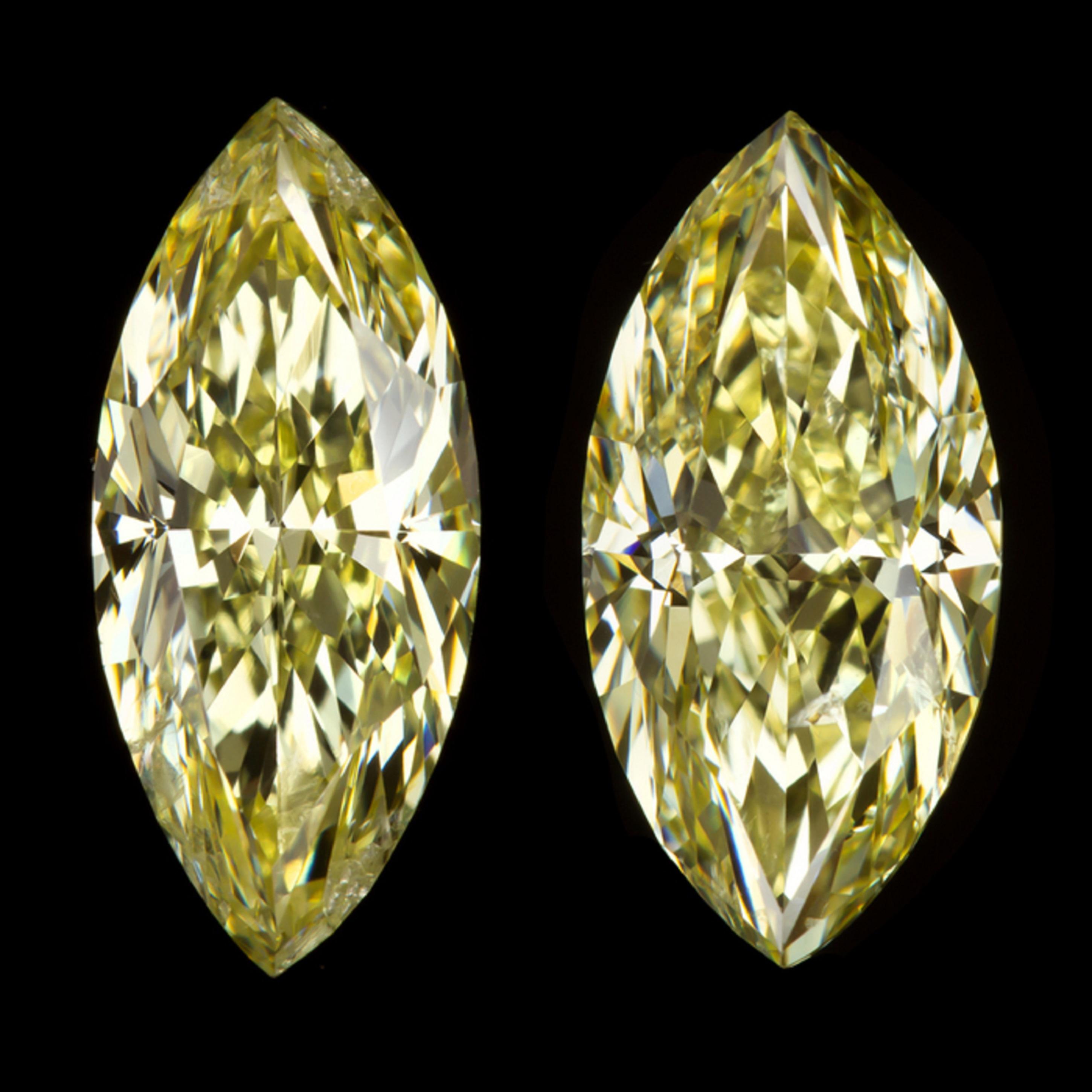 Marquise Cut GIA Certified 3 Carat Fancy Yellow Marquise Diamond Earrings.