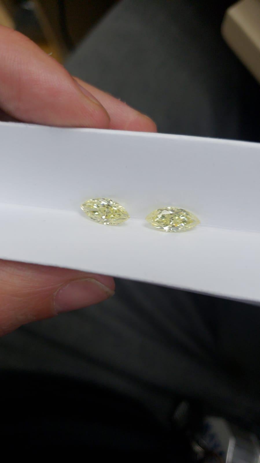 GIA Certified 3 Carat Fancy Yellow Marquise Diamond Earrings. In New Condition In Rome, IT