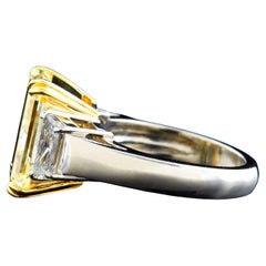 GIA Certified 3 Carat Fancy Yellow Radiant Cut Diamond Platinum Ring