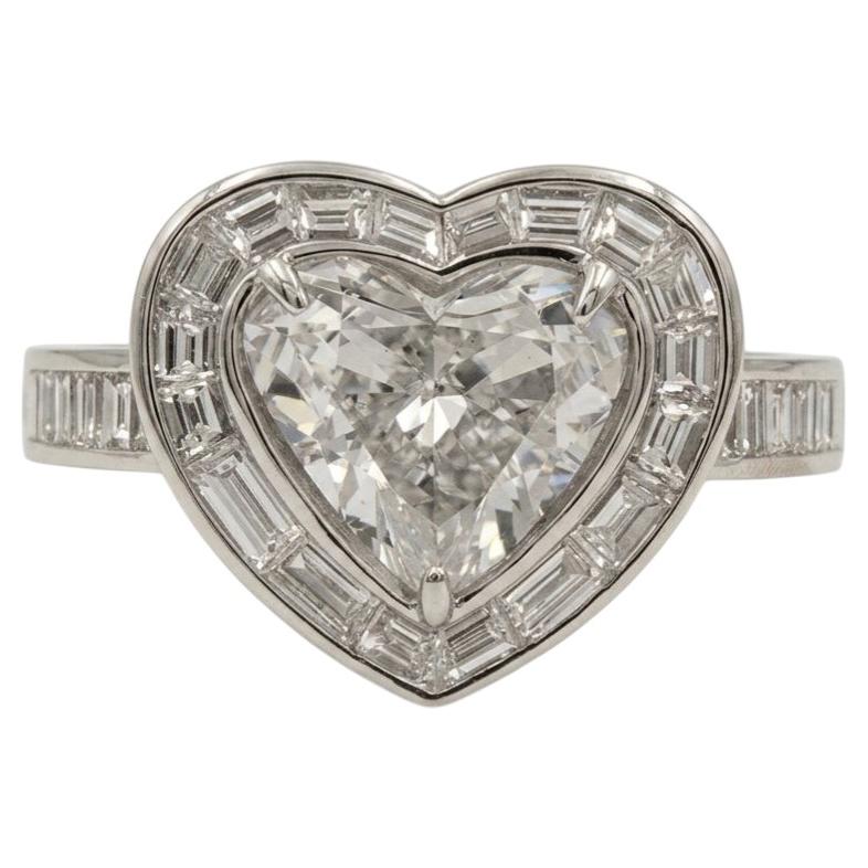 GIA Certified 3 Carat Heart Cut Diamond Engagement Ring in 18k White Gold