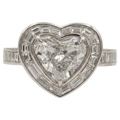 Bague de fiançailles sertie d'un diamant taille cœur de 3 carats certifié par le GIA, en or blanc 18 carats