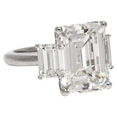 Internally Flawless GIA Certified 4 Carat Emerald Cut Diamond Three Stone Ring