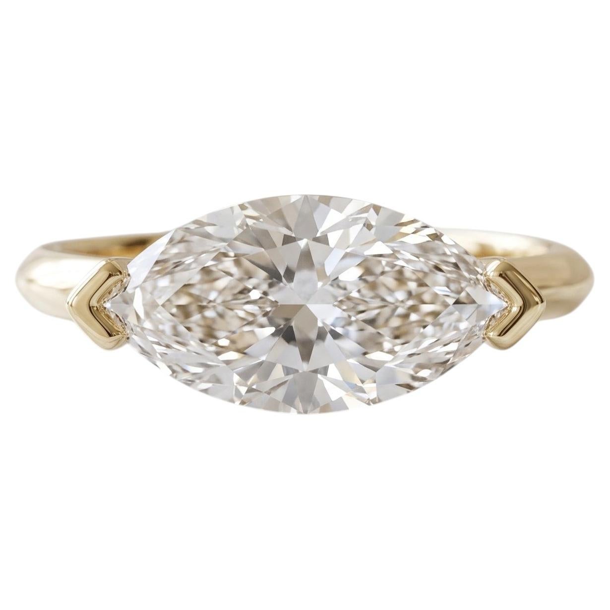 GIA Certified 3 Carat Marquise Diamond 18k Yellow Gold Engagement Ring