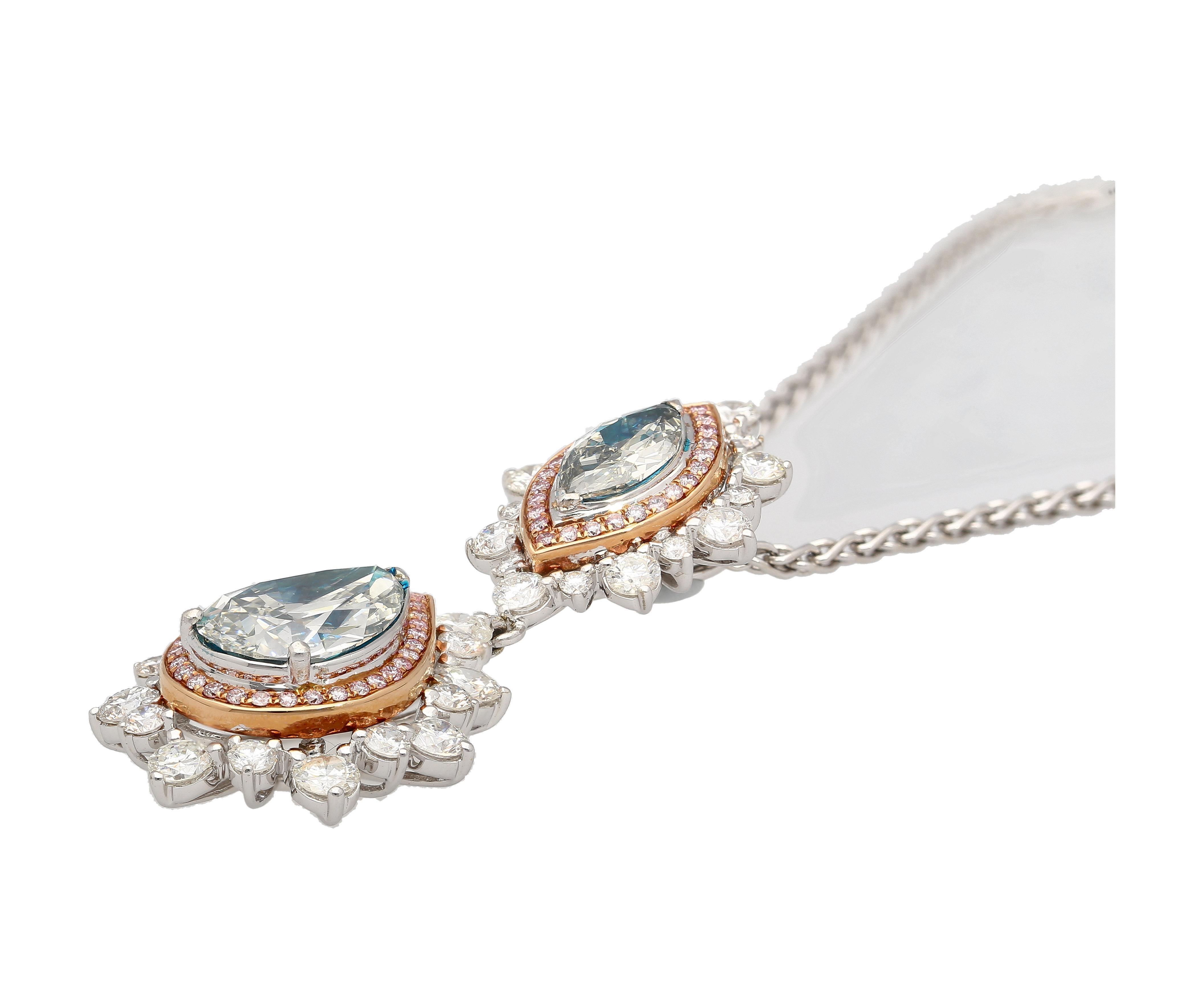 GIA-zertifizierte 3 Karat Marquise & Birnen-Halskette mit ausgefallenem grauem Fancy-Diamant-Tropfen-Anhänger (Art nouveau) im Angebot