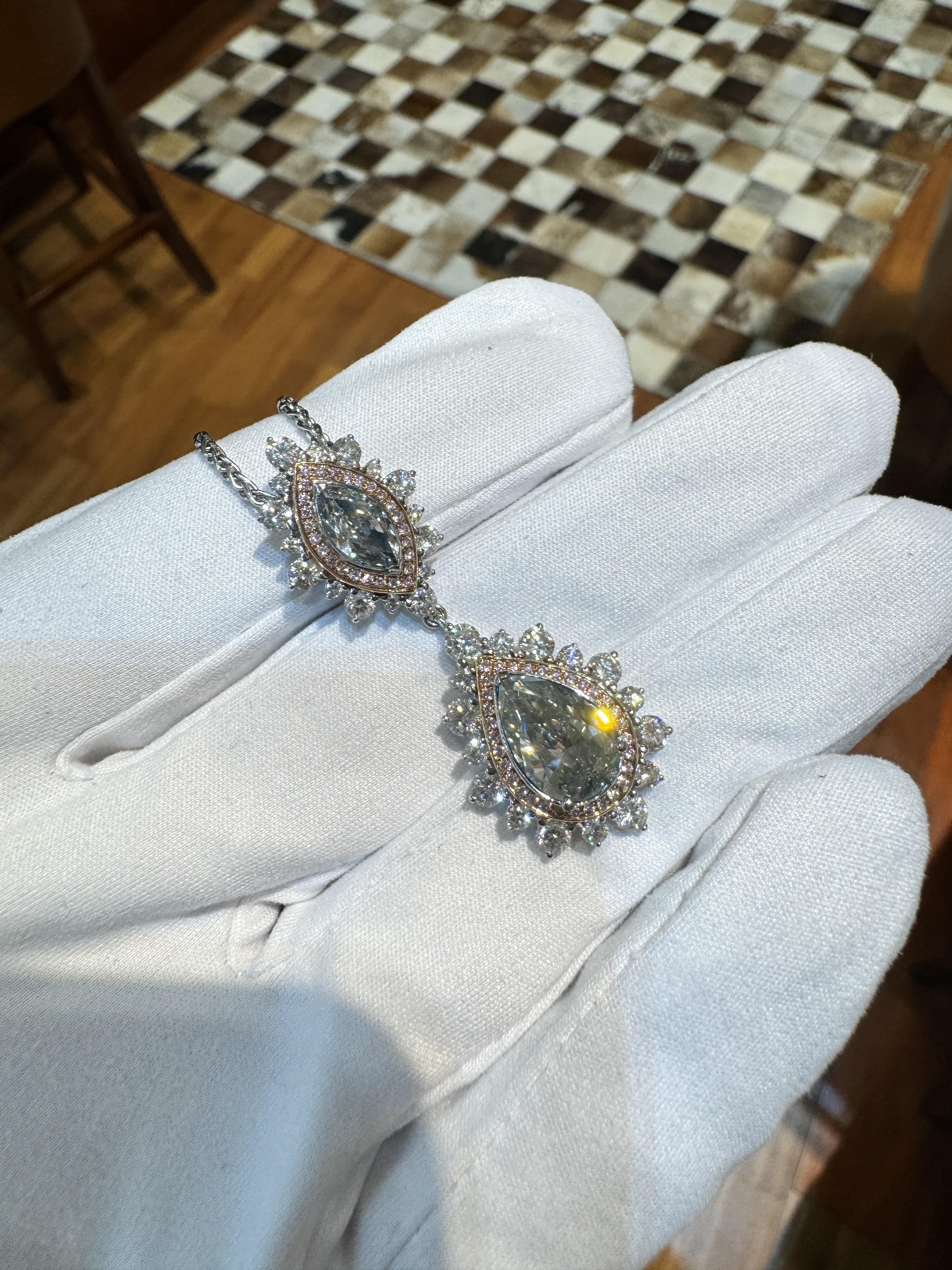 GIA-zertifizierte 3 Karat Marquise & Birnen-Halskette mit ausgefallenem grauem Fancy-Diamant-Tropfen-Anhänger im Zustand „Neu“ im Angebot in Miami, FL