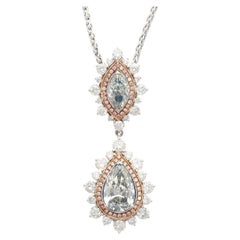 GIA Certified 3 Carat Marquise & Pear Fancy Gray Diamond Drop Pendant Necklace