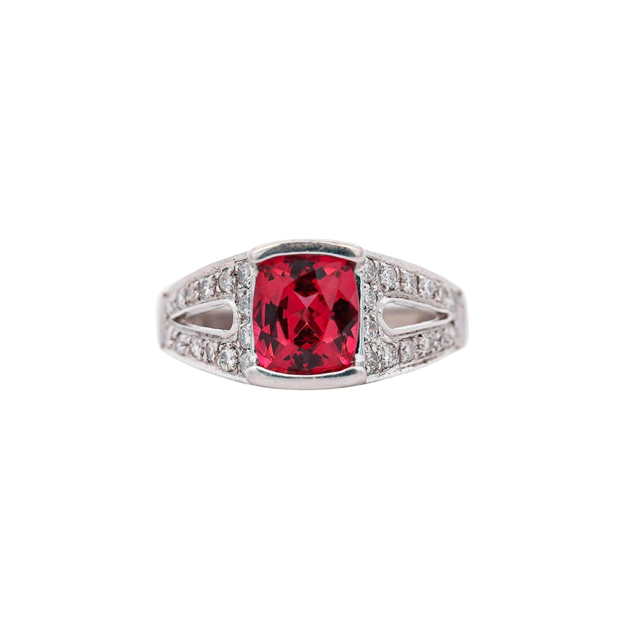 Platinring, GIA-zertifizierter 3 Karat unbehandelter roter Spinell & Diamant im Angebot 5
