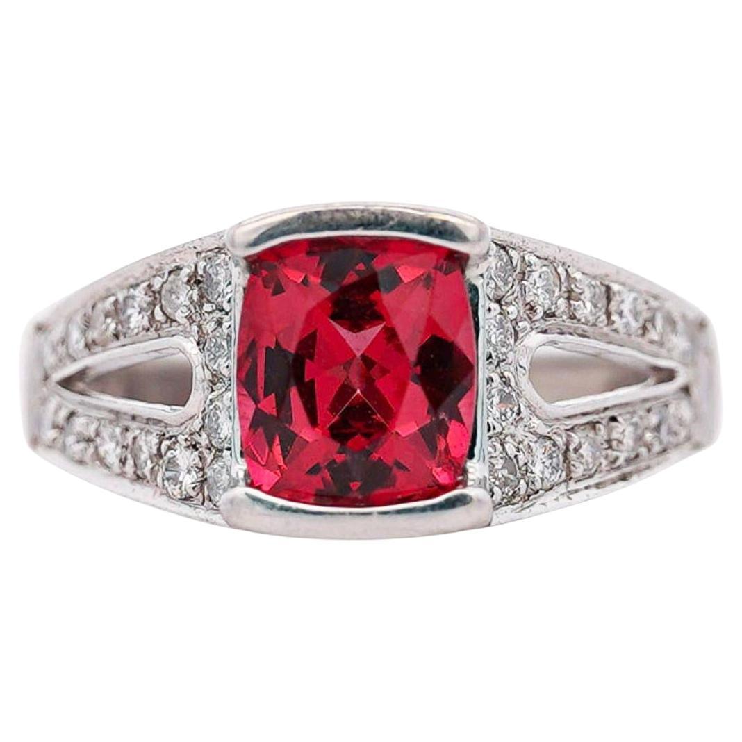 GIA Certified 3 Carat No Heat Red Spinel & Diamond Cocktail Platinum Ring
