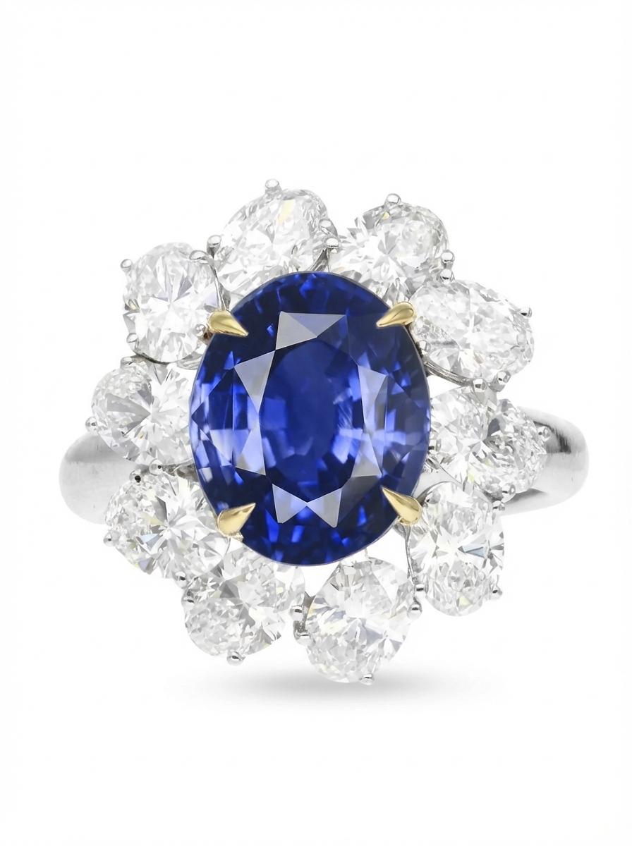 Anello con zaffiro a cuscino Royal Blue Kashmir certificato GIA da 3 carati senza calore
