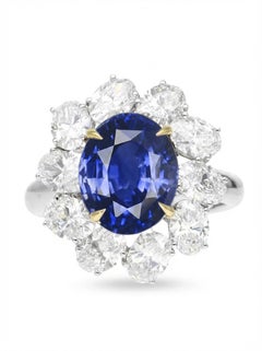 Bague saphir du Cachemire bleu royal taille coussin de 3 carats certifié GIA, sans chaleur