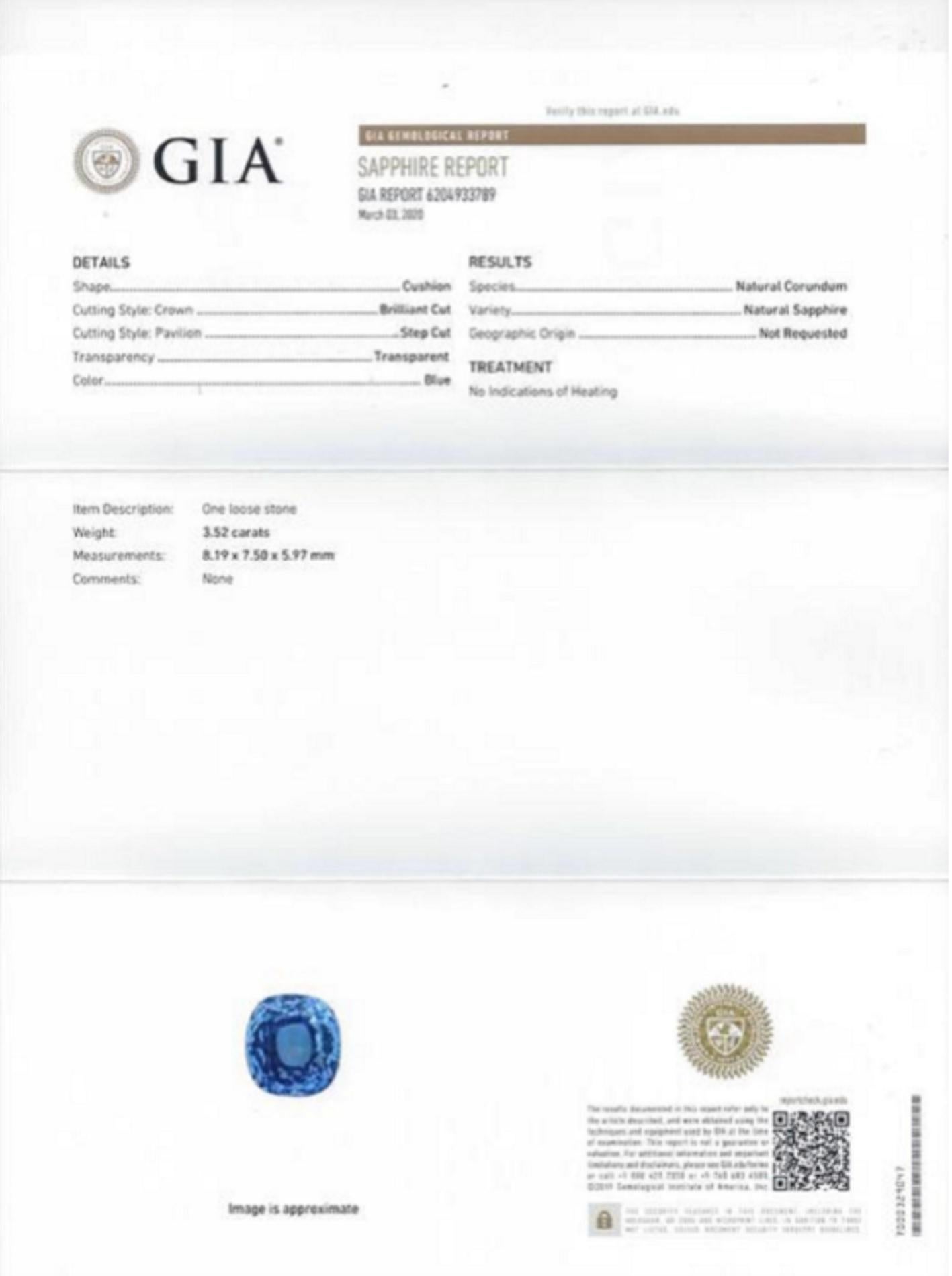 An exquisite and very pure natural vivid blue sapphire certified by GIA with a NO HEAT which is so rare to find on a natural stone with this fiery color saturation and without any type of treatment

The  color is so beautiful that once you receive