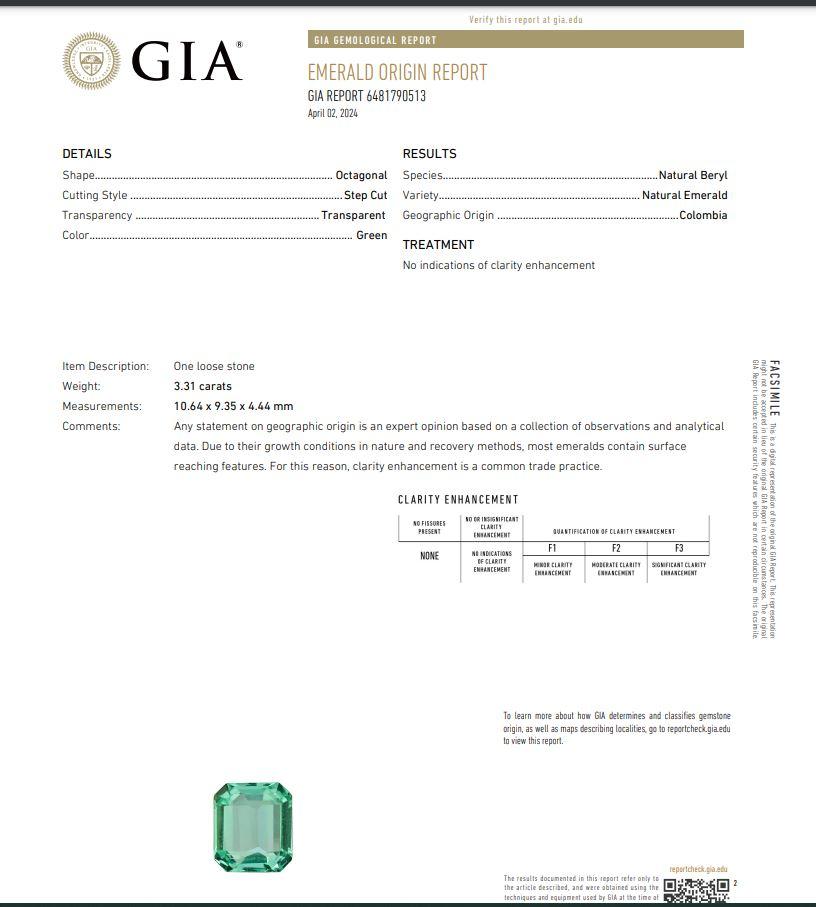 GIA Certified 3 Carat NO OIL Colombia Emerald Loose Gemstone For Sale 3