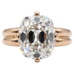 GIA Certified 3 Carat Old Mine Brilliant Diamond Yellow Gold Solitaire Ring