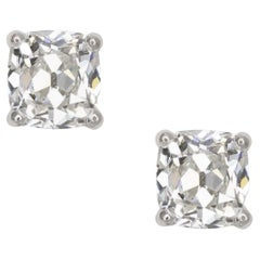GIA Certified 3 Carat Old Mine Cushion Diamond Platinum Studs