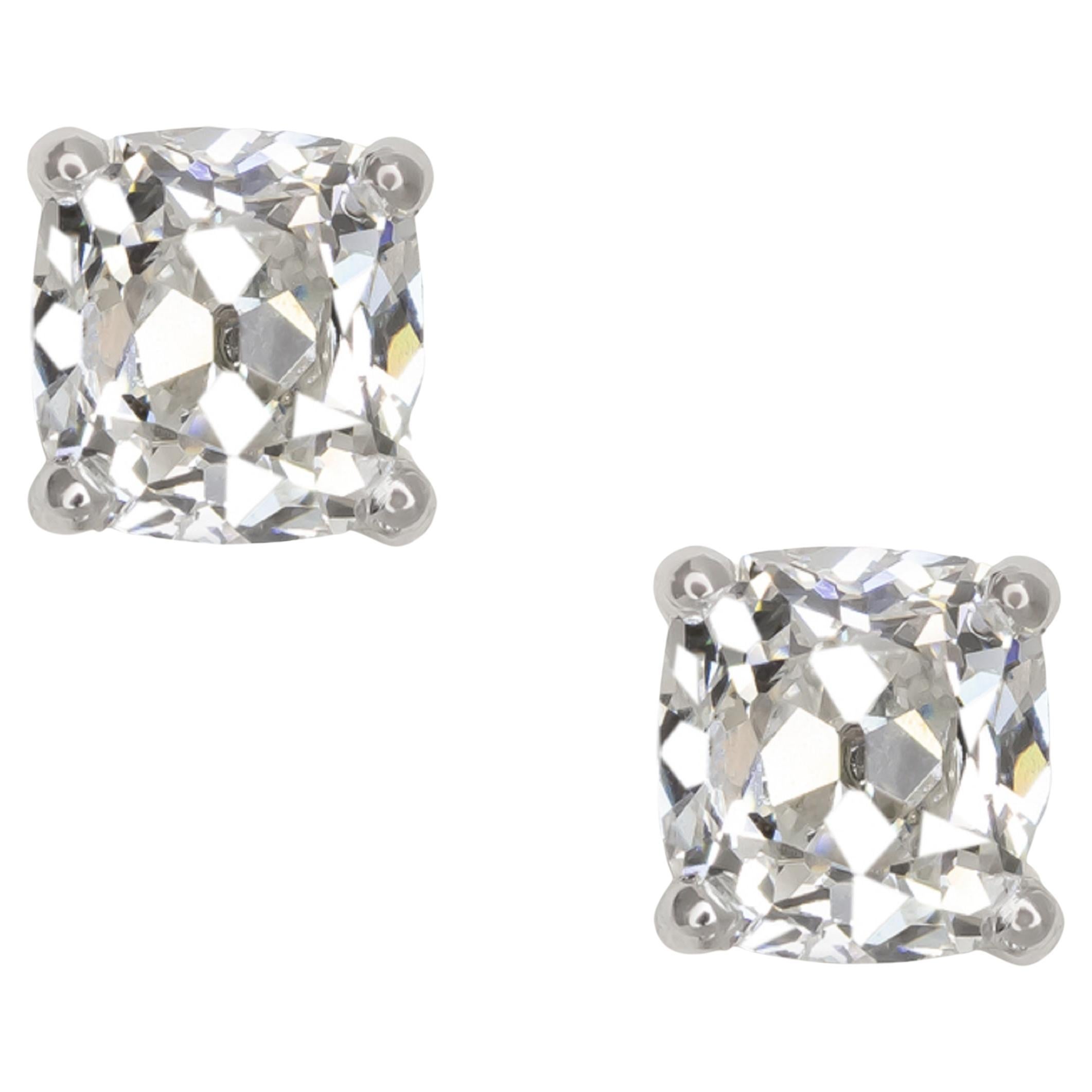 Old Mine Cushion Shape Diamond Stud Earrings, circa 1920 For Sale at
