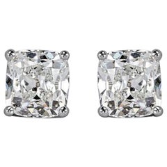 GIA Certified 3 Carat Old Mine Cut Cushion Cut Diamond Studs F Color
