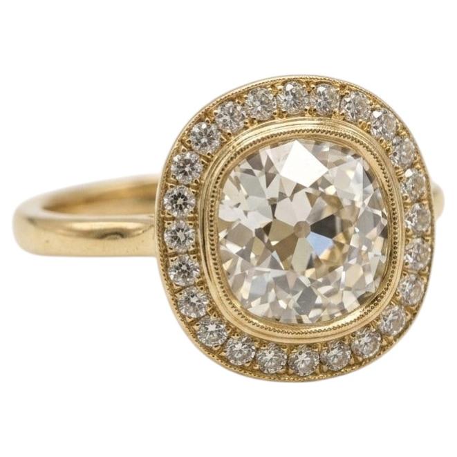 GIA Certified 3 Carat Old Mine Cut Diamond Halo Engagement Ring