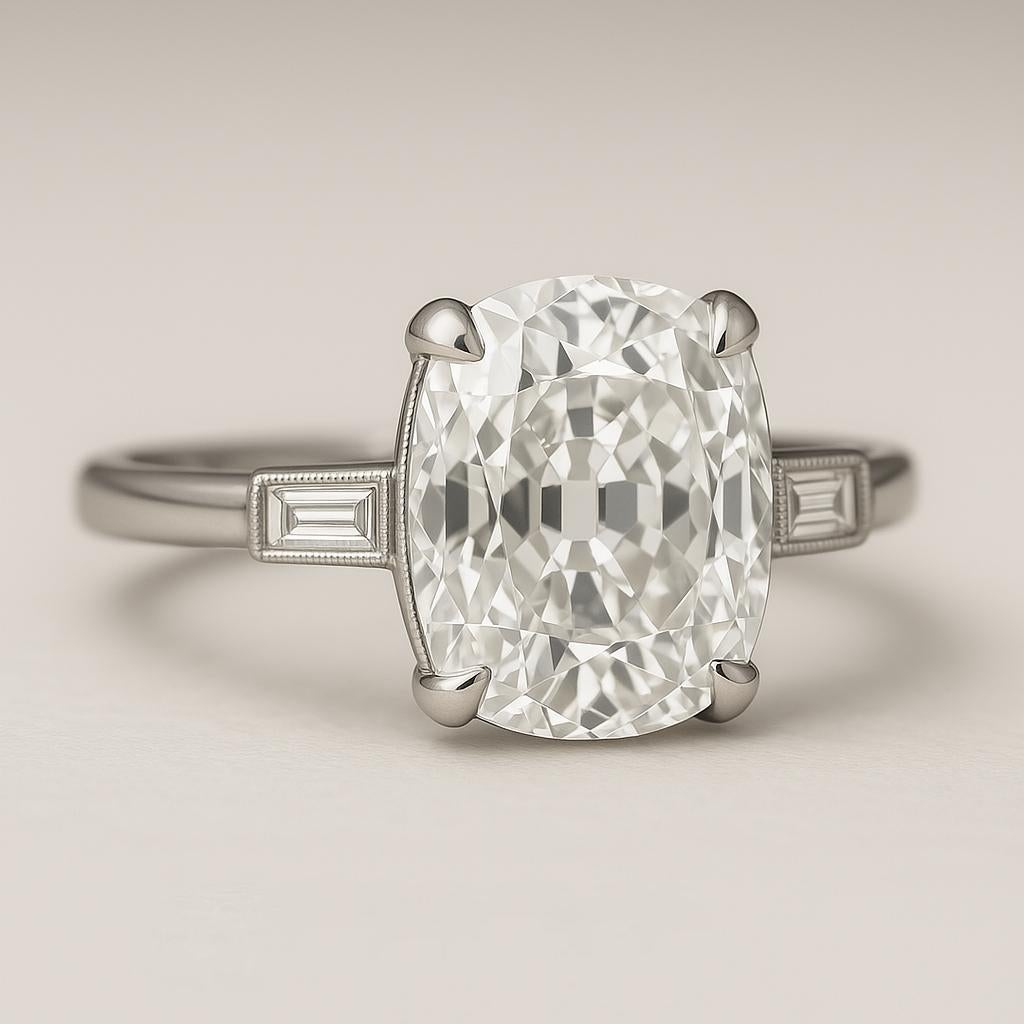 Art Déco Anello di fidanzamento con diamante Old Miner da 3 carati certificato GIA in vendita