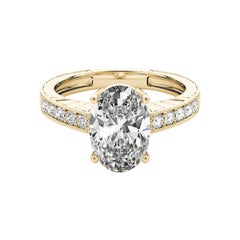 GIA Certified 3 Carat Oval Antique Milgrain Engraved Diamond Ring