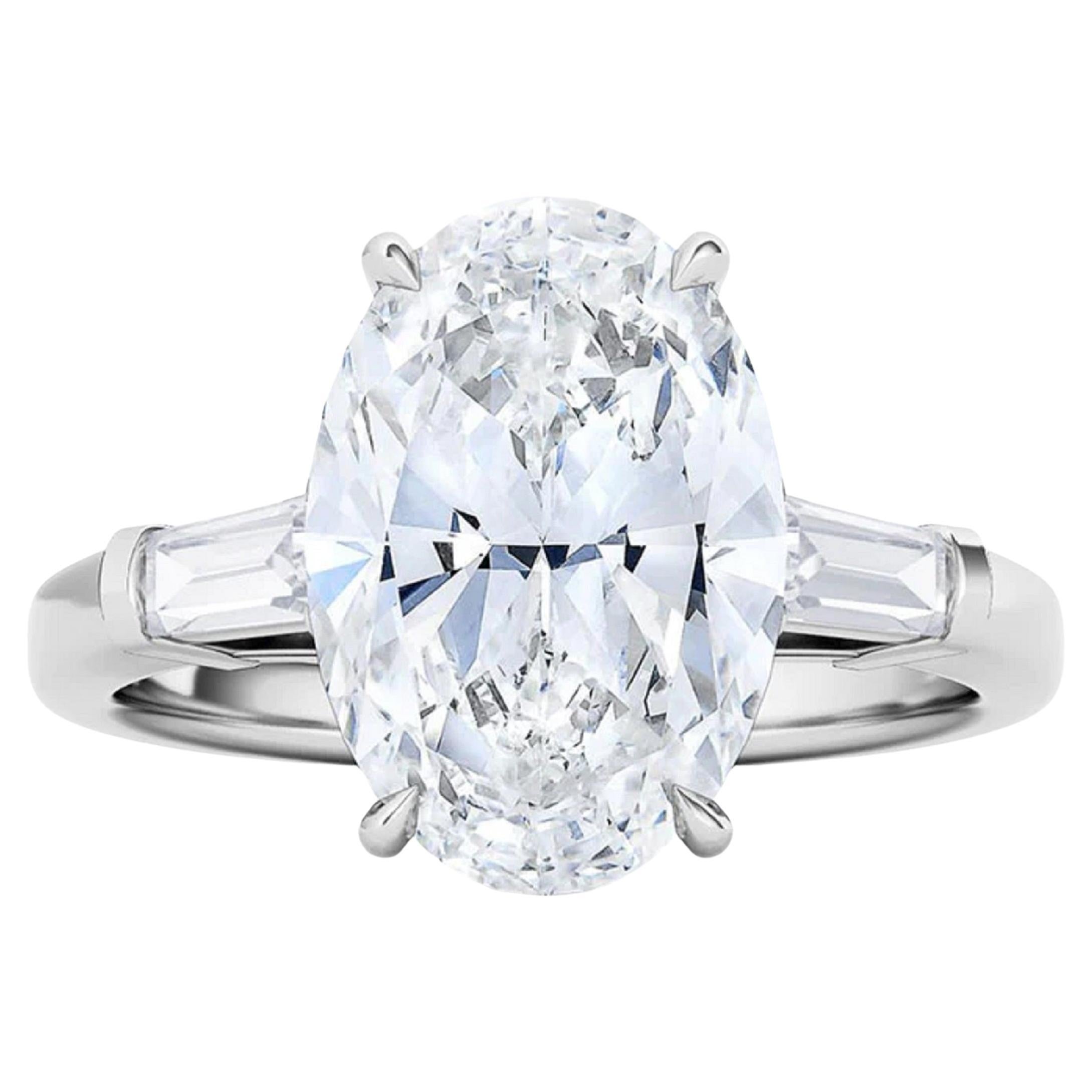 GIA Certified 3 Carat Oval Baguette Diamond Ring For Sale