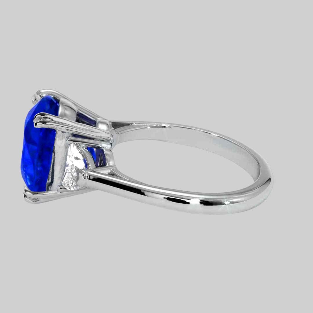 GRS Certified 4.54 Carat Oval Blue Sapphire NO HEAT Diamond Ring