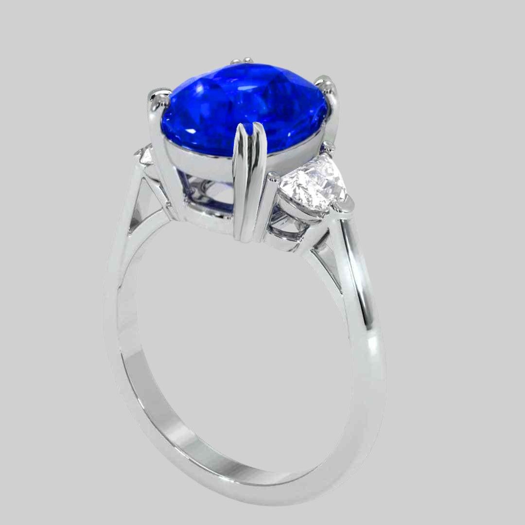 Moderne Bague en saphir bleu ovale certifié GRS de 4,54 carats, sans chaleur en vente