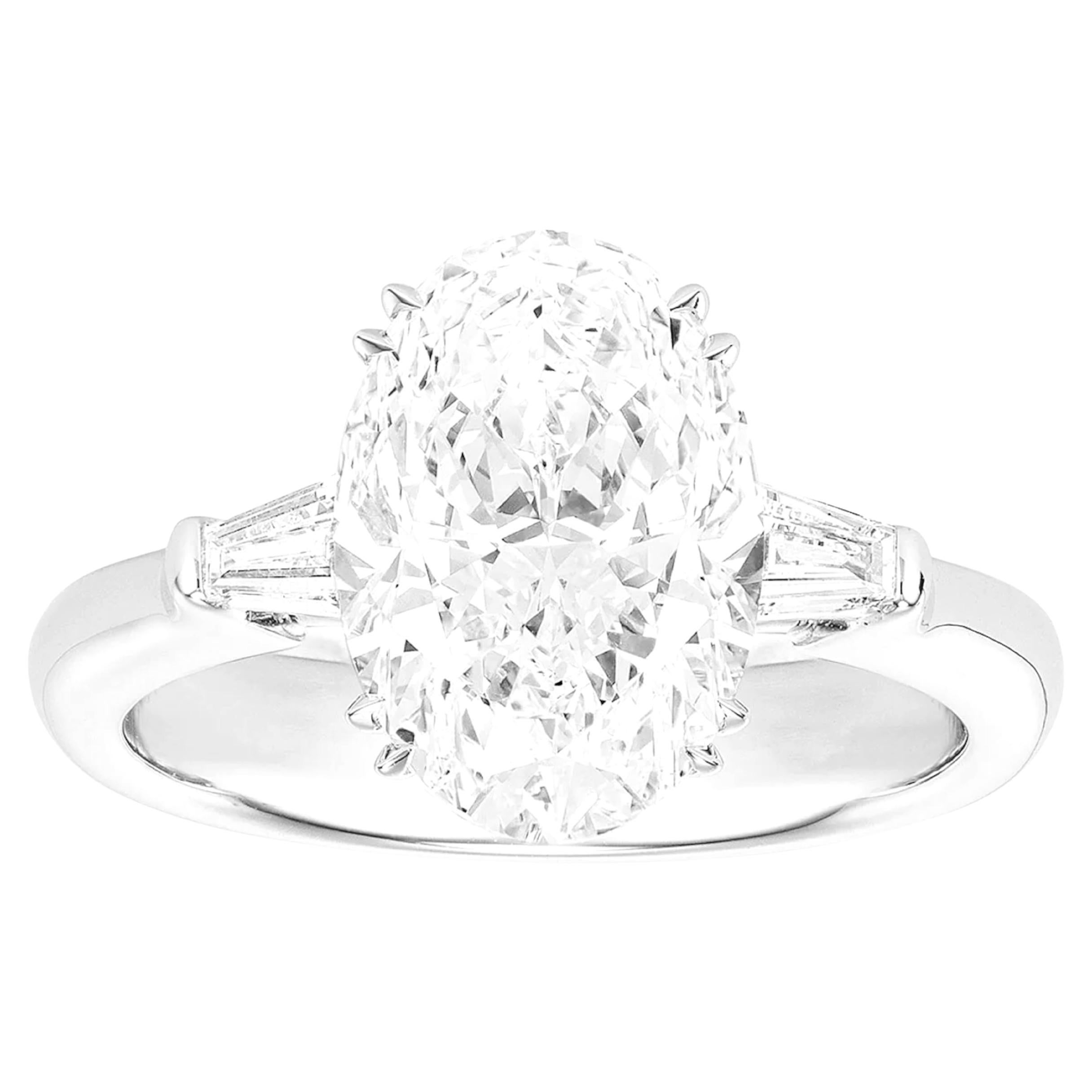 GIA Certified 3 Carat Oval Brilliant Diamond Platinum Ring