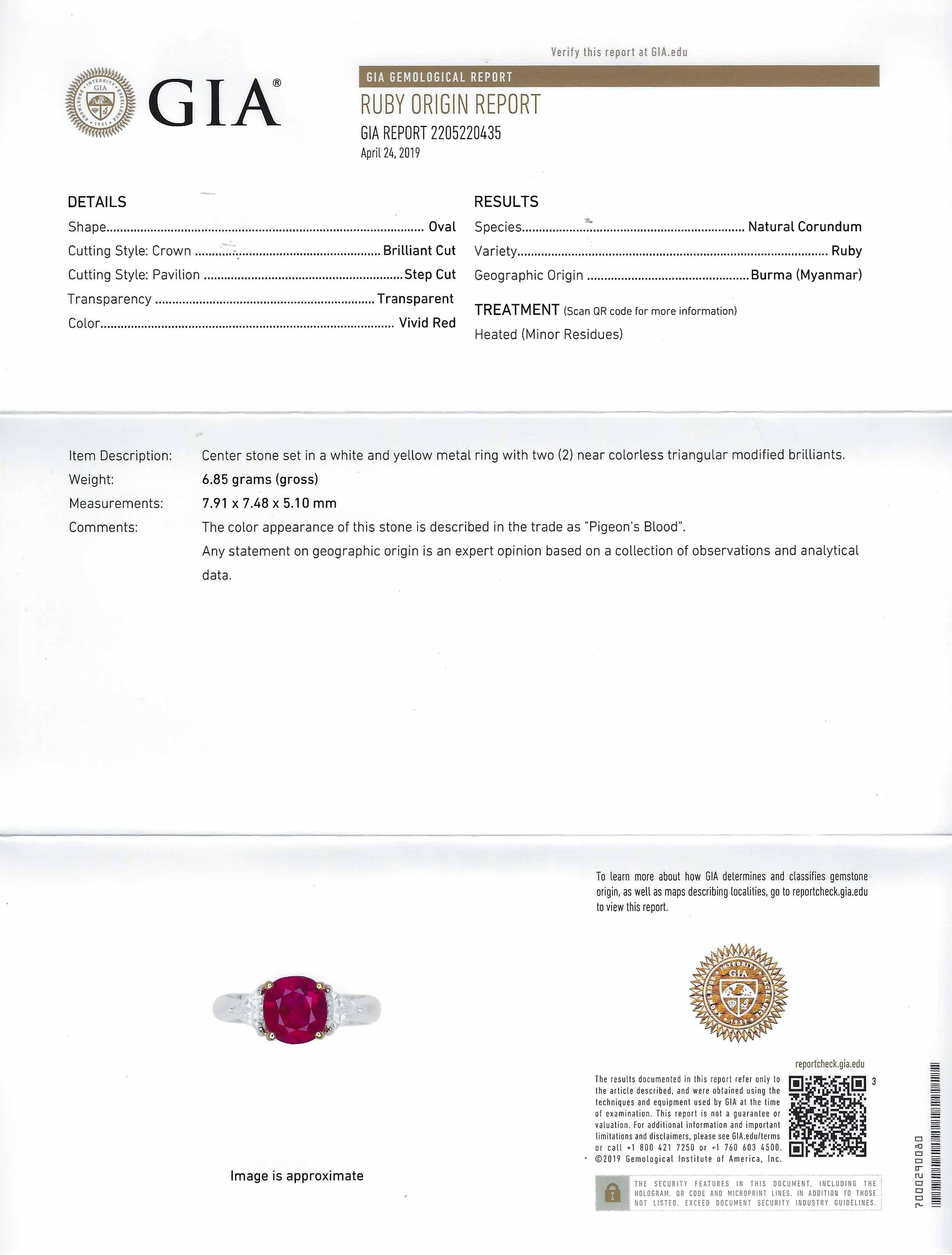 Women's GIA Certified 3 Carat Oval Burma Ruby Diamond Platinum Gemstone Engagement Ring