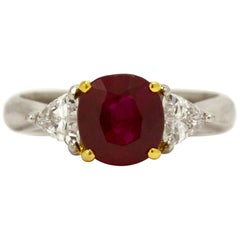 GIA Certified 3 Carat Oval Burma Ruby Diamond Platinum Gemstone Engagement Ring