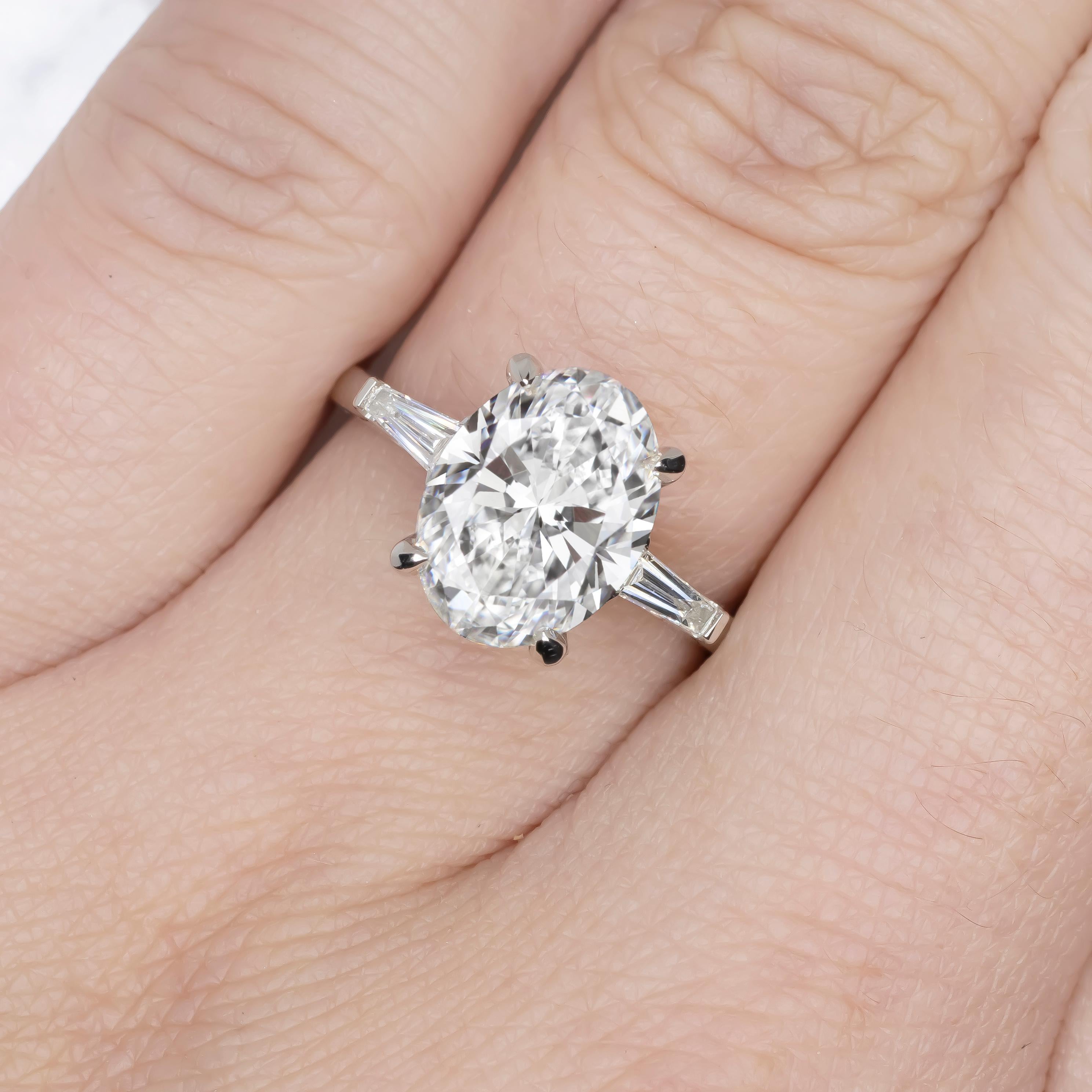 Oval Cut GIA Certified 3 Carat Oval Diamond 18K White Gold Engagement Ring For Sale