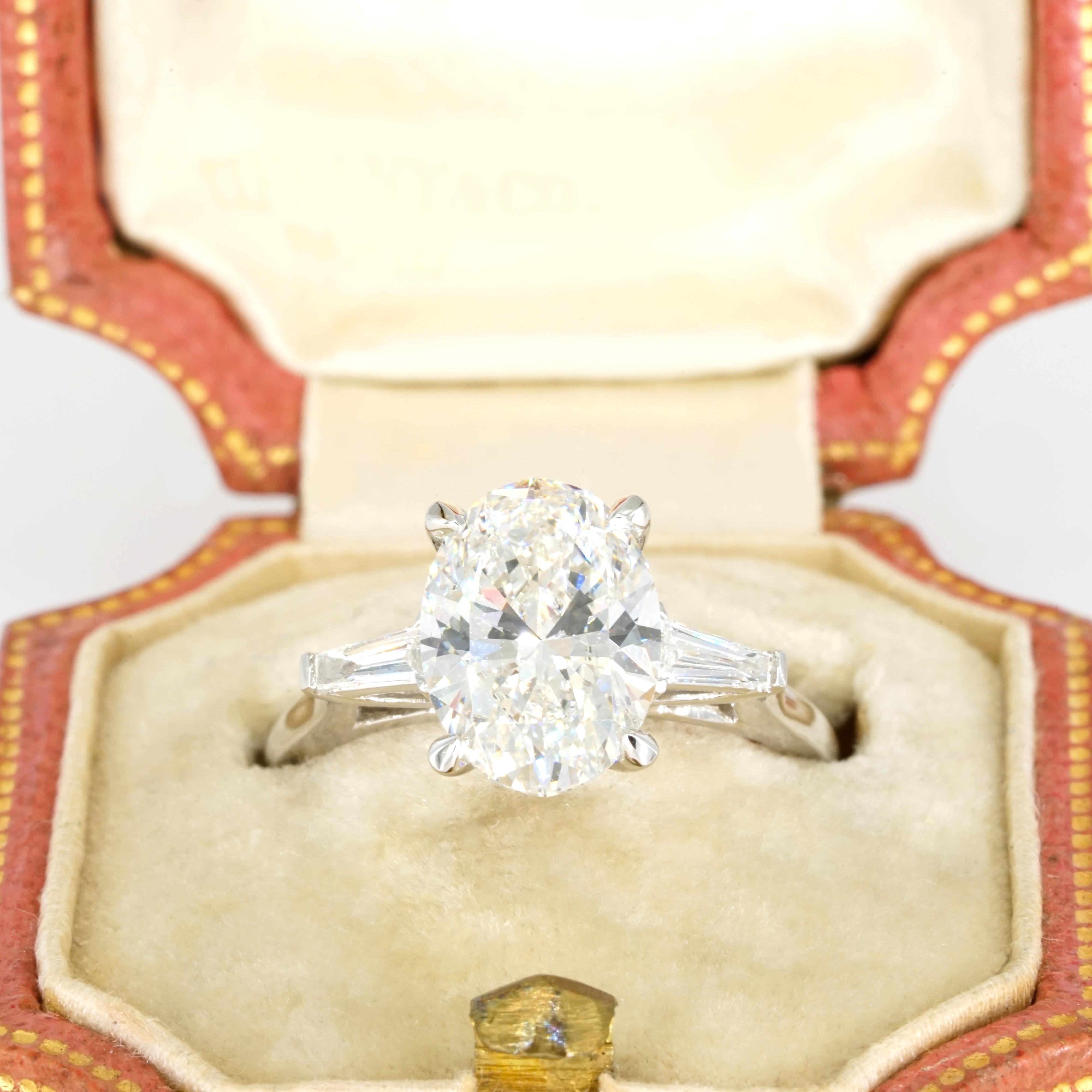 GIA Certified 3 Carat Oval Diamond 18K White Gold Engagement Ring For Sale 1