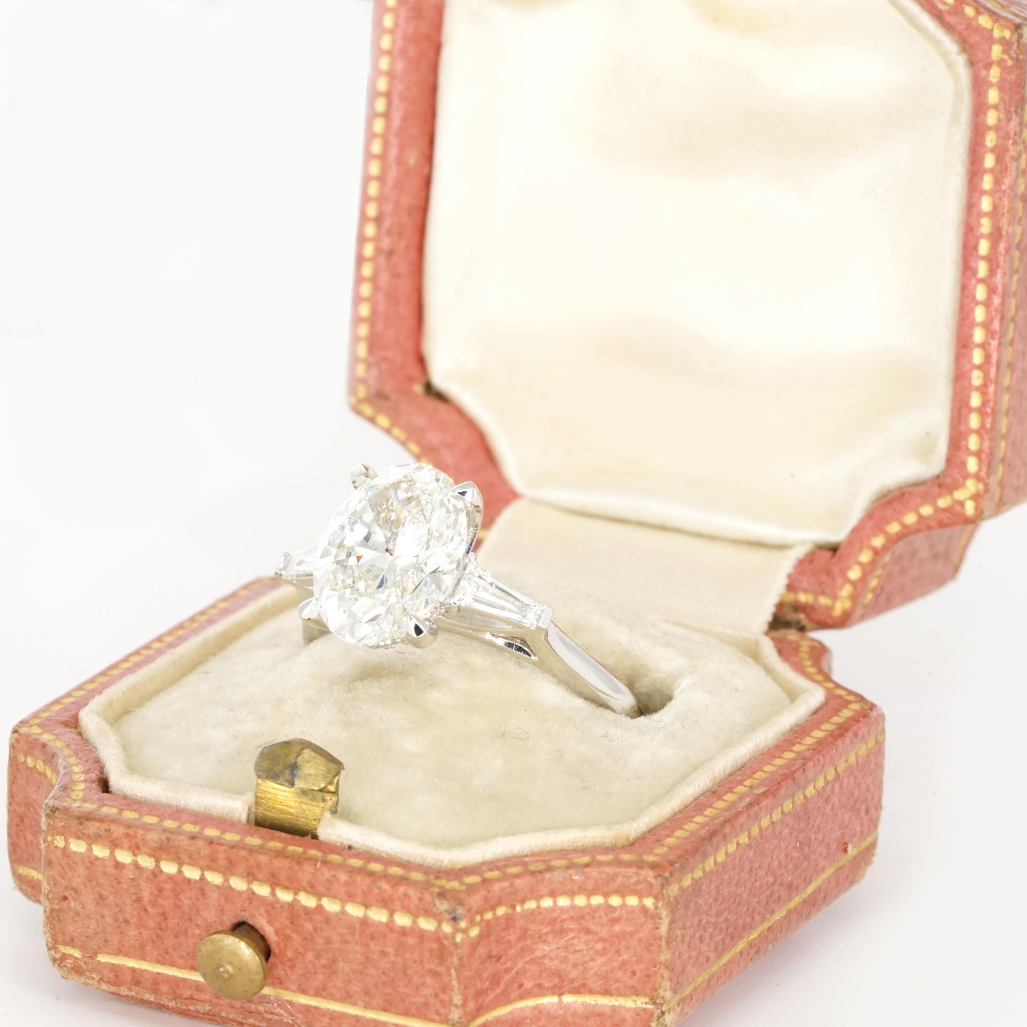 GIA Certified 3 Carat Oval Diamond 18K White Gold Engagement Ring For Sale 2