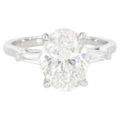 GIA Certified 3 Carat Oval Diamond 18K White Gold Engagement Ring