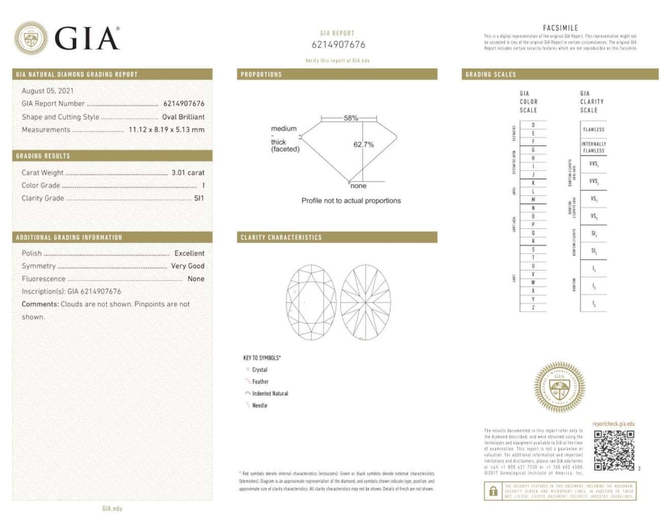 Moderne Bague solitaire avec diamant ovale de 3 carats certifié GIA en vente